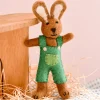 Tara Treasures Felt Brown Hare Rabbit With Green Overalls Toy> Small World Play