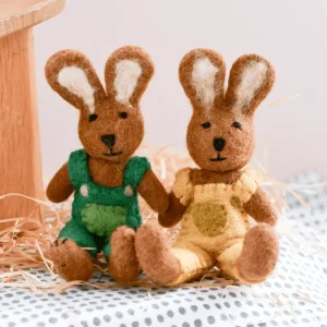 Tara Treasures Felt Brown Hare Rabbit With Green Overalls Toy> Small World Play