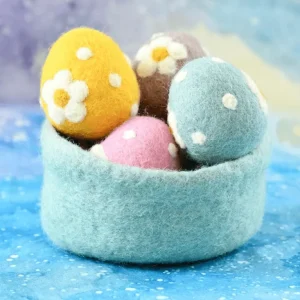 Tara Treasures Felt Teal Floral And Dots Egg> Small World Play | Food Play